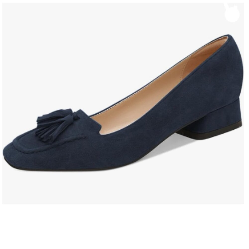 YDN Deep Blue Block Low Heel Loafer Square Toe Ta… - image 1